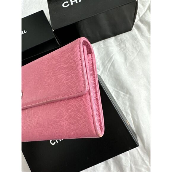 CHANEL Pink Caviar Leather Flap Wallet W/box - Picture 2 of 16
